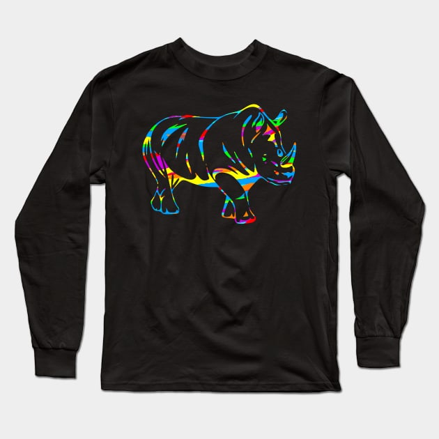 Colorful Rhino Outline Long Sleeve T-Shirt by Shrenk